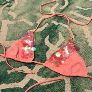 Victoria Secret Peach Sequin Bikini Top, Sz Med!
